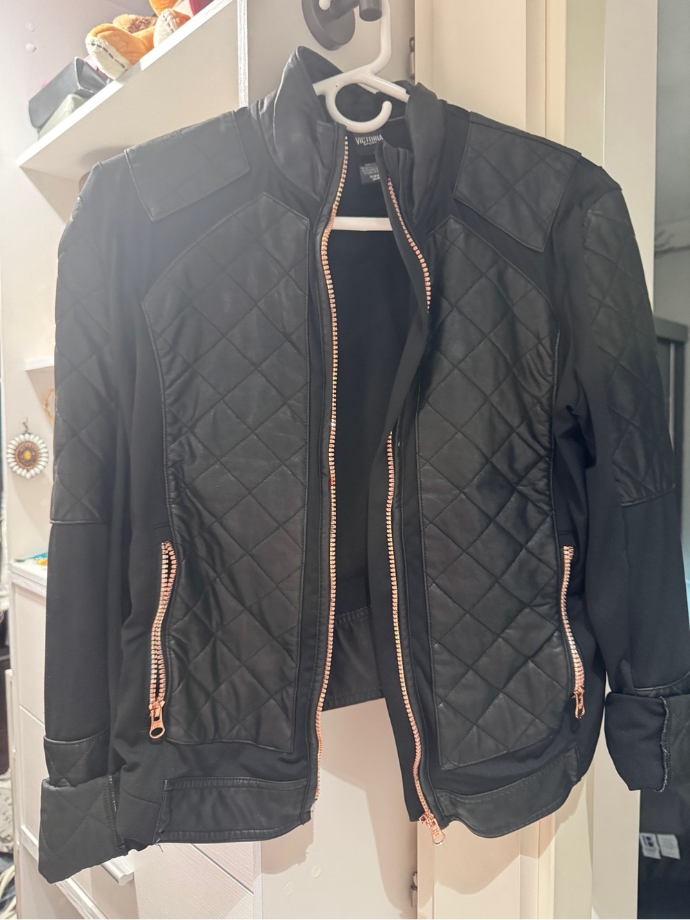Black Quilted Faux Leather Jacket